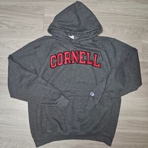 Y2K Champion Cornell University Hoodie Size L Gray Red Embroidered Logo